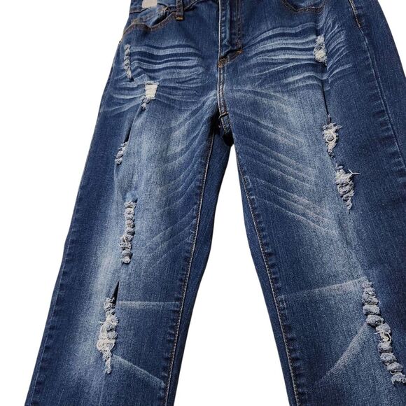 Lucky and Blessed Jeans Size 10 Blue Distressed Straight Leg - Picture 3 of 16